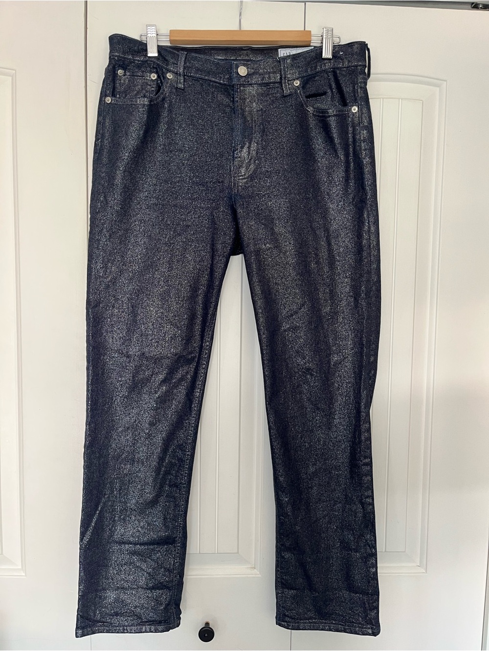 GAP 🪩Metallic Navy Blue Straight-Leg Jeans Size 33/16